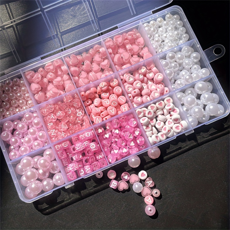 Bead Organizer Tray - Scatola dell'alfabeto rosa da 10 pezzi,