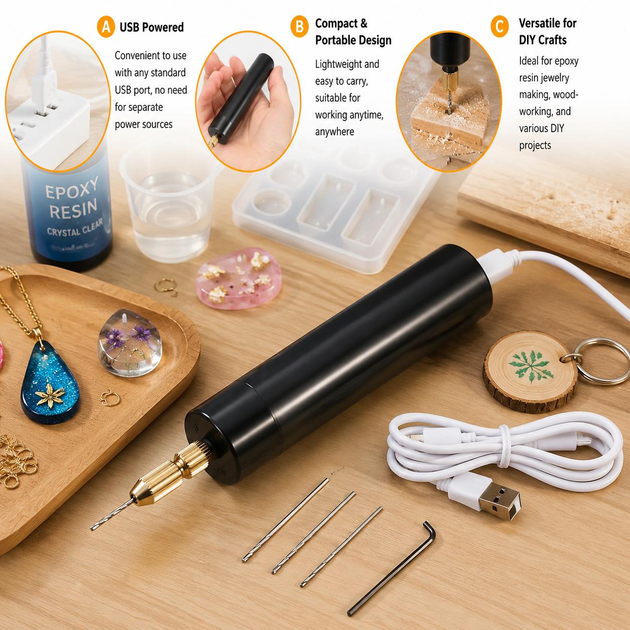Jewelry Making Rotary Tool - Mini Trapano Elettrico Portatile USB, Utensile
